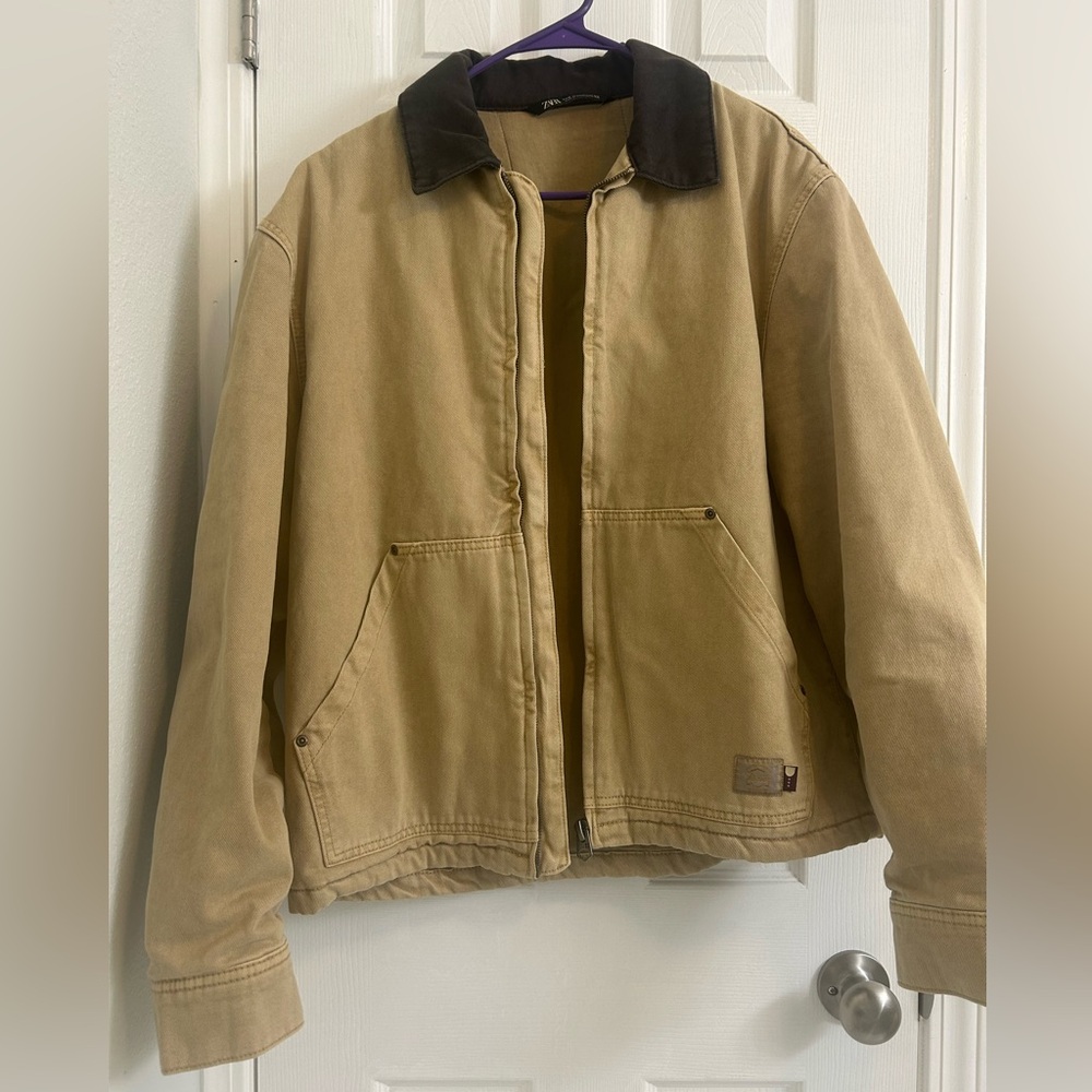 Zara Men's Contrasting Collar Utility Jacket